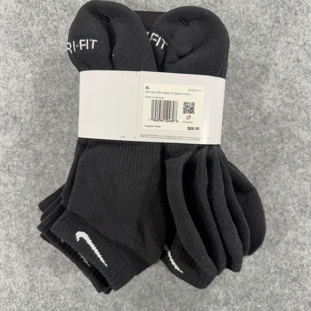 Nike Everyday Plus Cushioned Low Training Socks 6 Pair Black Mens XL 12-15